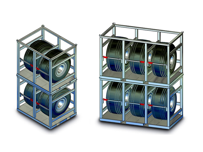 aircraft tire servicing tools: Tire racks and logistics Bild: Reifenregale und Logistik